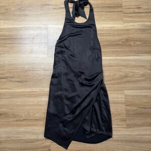 By Together Black Satin Halter Asymmetrical Wrap Hem Mini Dress Size S